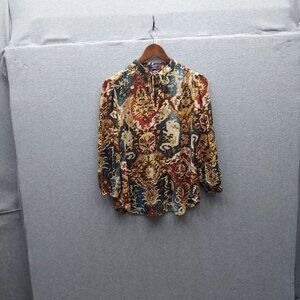 Chaps Petite Womens Multicolor Paisley Print Long Sleeve Blouse Size PL